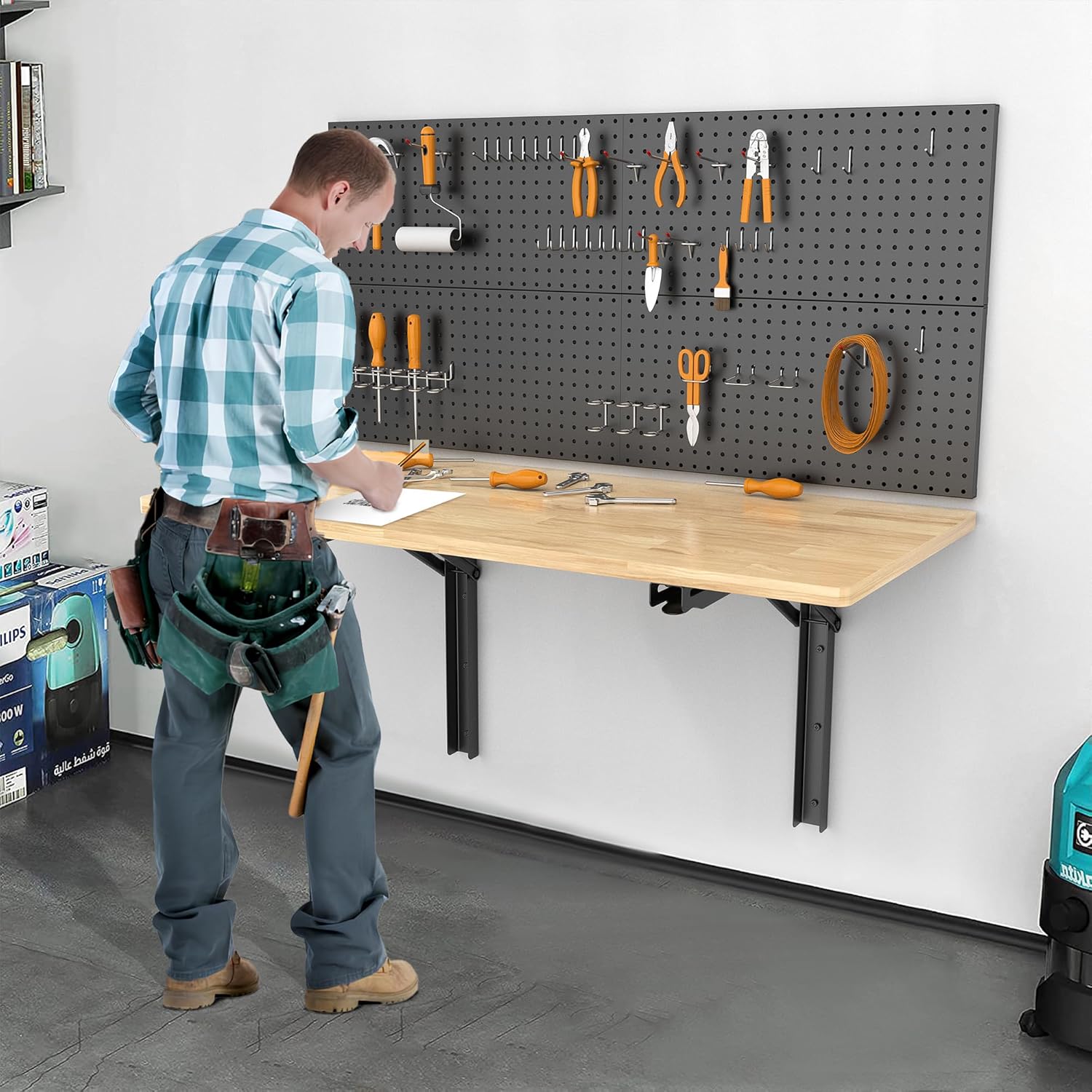 Ultrawall Wall Mounted Folding Workbench, Heavy Duty Foldable Work Table